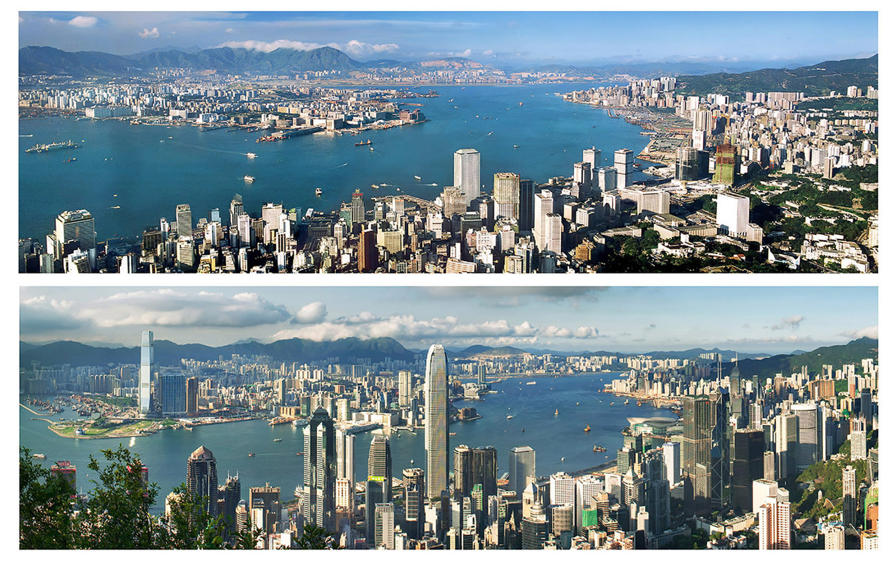 KMPAN-05M The Harbour from the Peak from 1982 to 2013 - Panoramas of Hong Kong - comtemporary