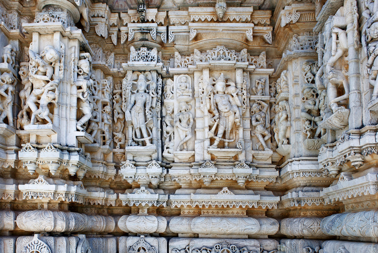Wall of carvings - Nagda Temple near Udaipur 2 - India