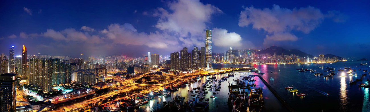 KMPAN-32 West Kowloon  Island from Silver Seas at night - 2011 - Panoramas of Hong Kong - comtemporary