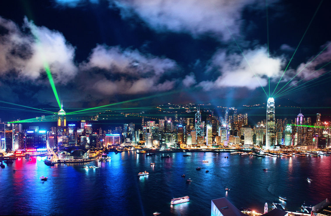 KM-138M Hong Kong Island at night with lasers from Hanoi Road - Hong Kong - Contemporary