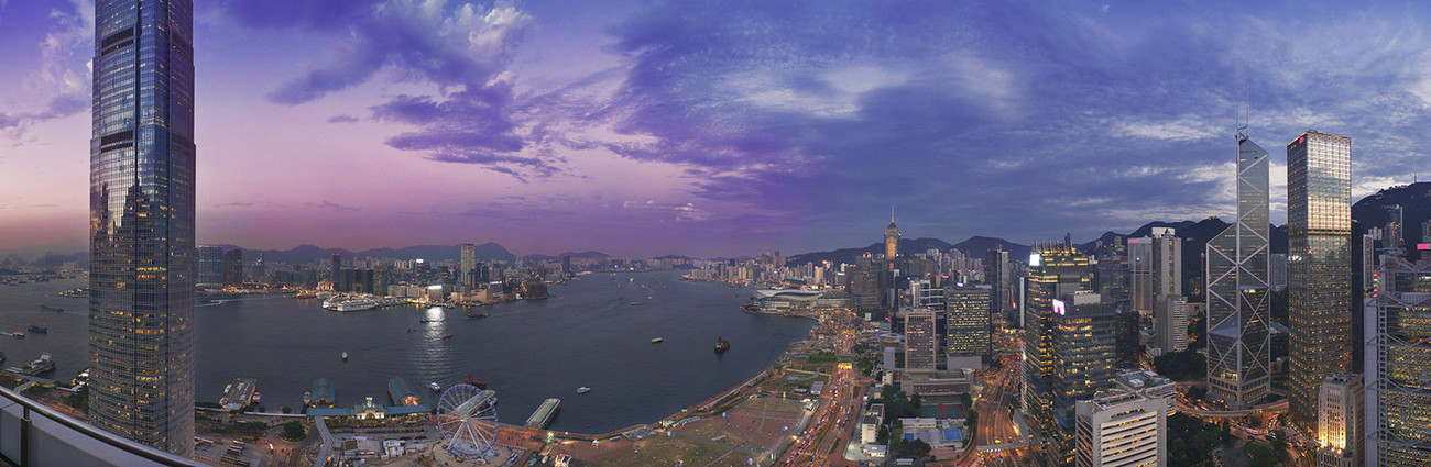 KMPAN-46 Harbour from Jardine House at dusk - Panoramas of Hong Kong - comtemporary