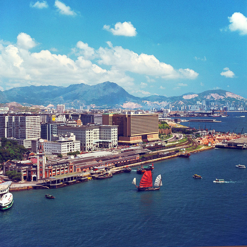 KM-55 Junk off Tsim Sha Tsui  Kowloon Station - 1974 - Junks, Sampans & Fishing in the 1970s & 80s