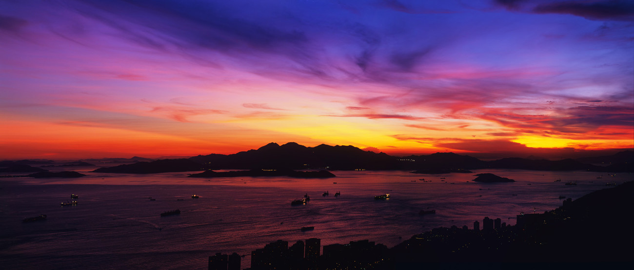 KMPAN-102 Lantau at sunset from Matilda Hospital - Panoramas of Hong Kong - comtemporary