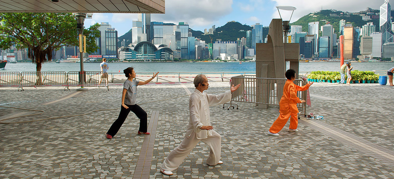 KMPAN-114 Tai Chi teaching on the Tsim Sha Tsui waterfront - Panoramas of Hong Kong - comtemporary