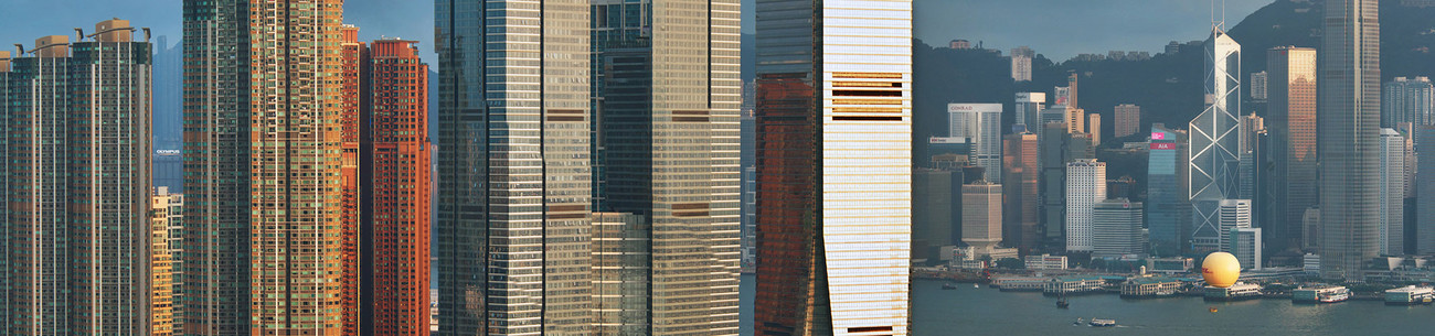 KMPAN-34 Close up of skyscrapers from Silver Seas - Panoramas of Hong Kong - comtemporary