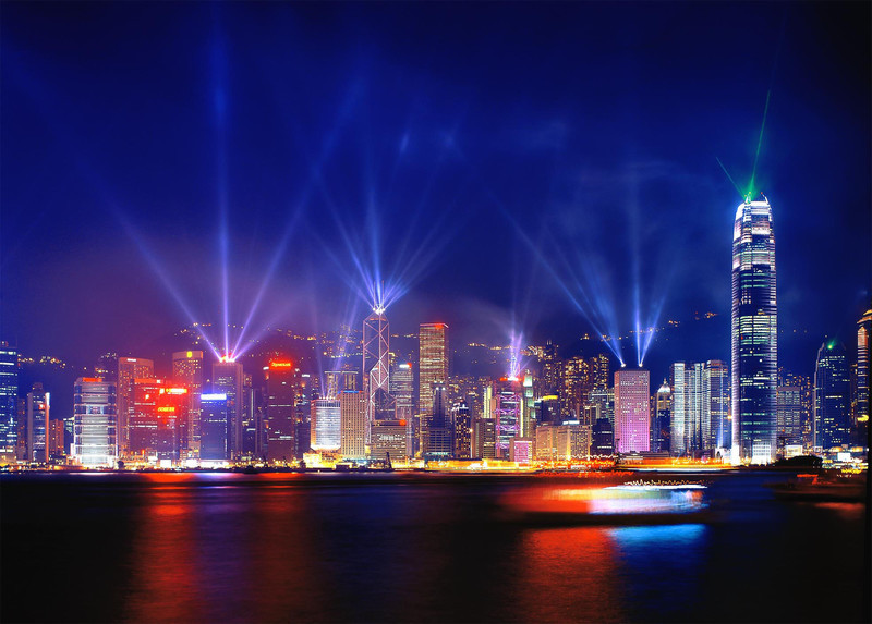 Hong Kong Central - Symphony of Light lasers - Hong Kong with the Aqua Luna Junk