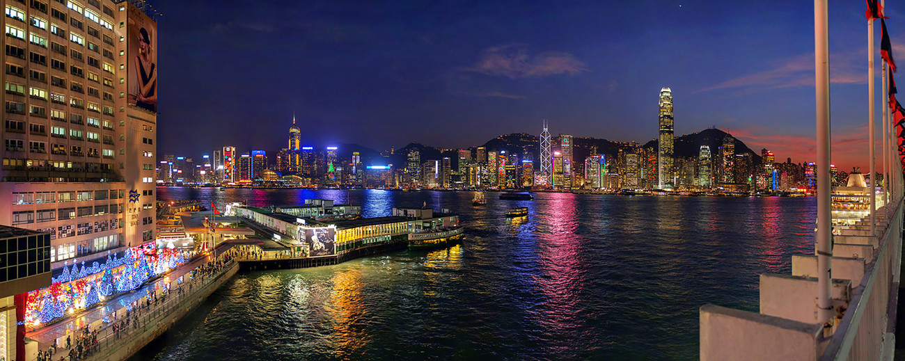 KMPAN-15 Christmas lights from Ocean Terminal - 2013  - Panoramas of Hong Kong - comtemporary