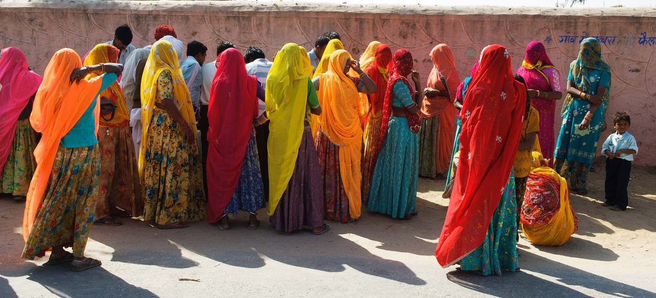 Ladies in Saris at voting station - Chatra Sagar, Rajasthan - India