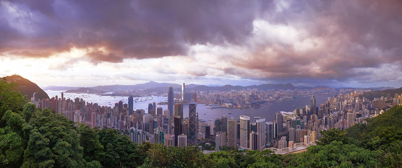 KMPAN-30 Harbour from Pollocks path on Typhoon night - Panoramas of Hong Kong - comtemporary