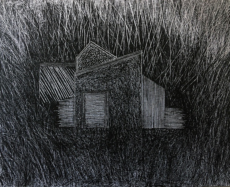 Structure 2, graphite on card, 30cm x 20cm, 2022 - Built Spaces 2021