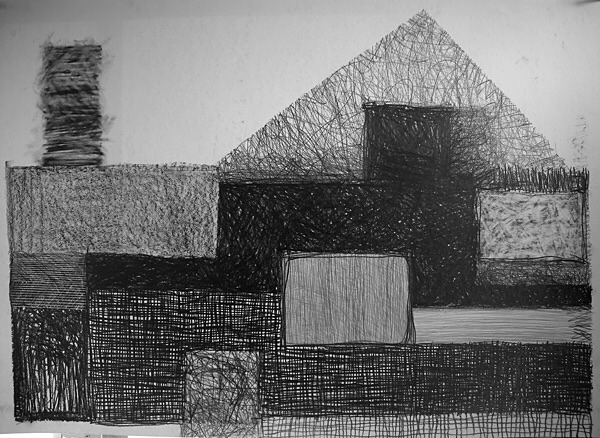 House 4, Graphite on Paper, 84cm x 59cm - Structure Series/Restless Structures, Drawings 2008 - 2009
