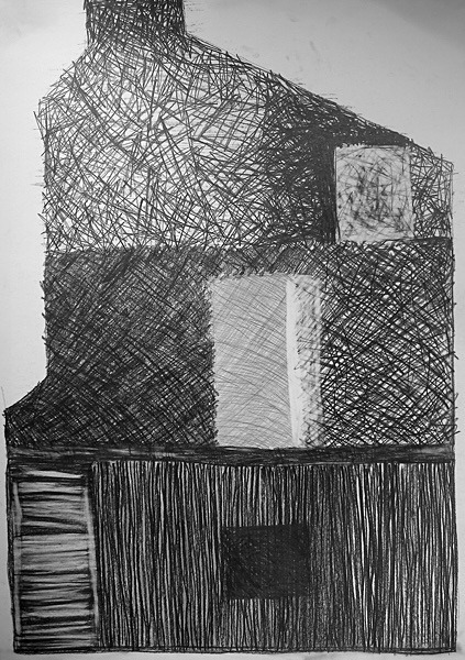 House 5, Graphite on Paper, 59cm x 84cm - Structure Series/Restless Structures, Drawings 2008 - 2009