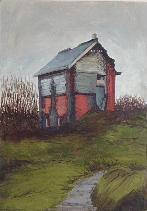 Signal Cabin, Acrylic on Board, 20cm x 30cm - Restless Structures, Painting, 2018