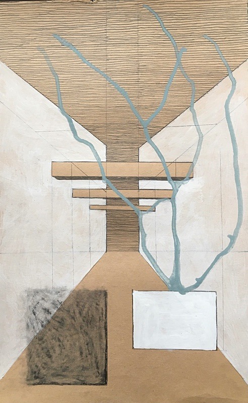 Betty Gannon, Untitled 12, Mixed Media on Paper 38cm x 23cm - Reassemblies Drawing Series 2022