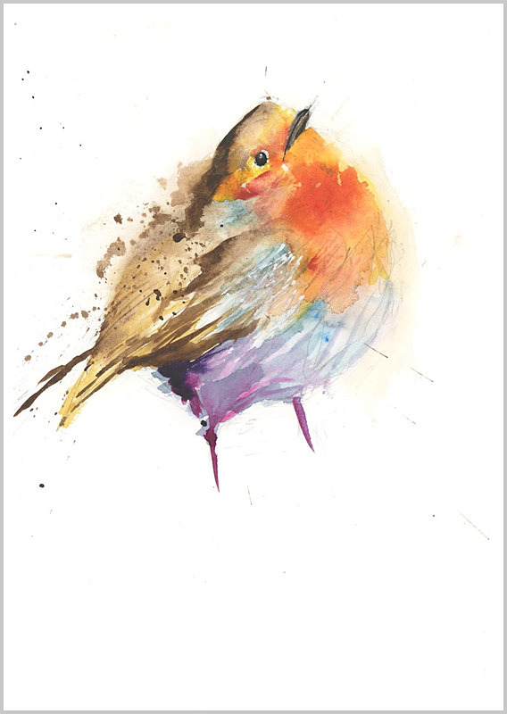 Limited print of ROBIN watercolour 296 - FEATHERS