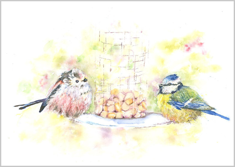 Blue tit and long tailed tit Fine Art Print 640 - FEATHERS