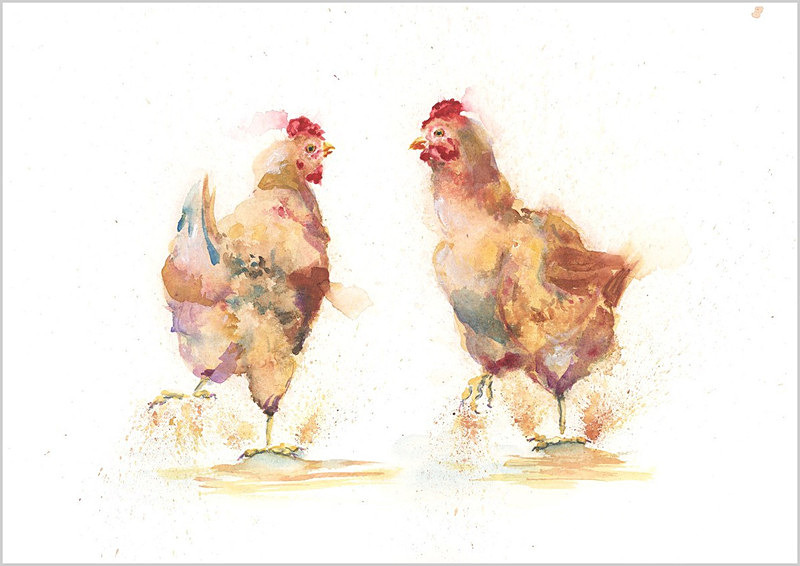 Limited print of HEN PAIR watercolour 168 - FEATHERS