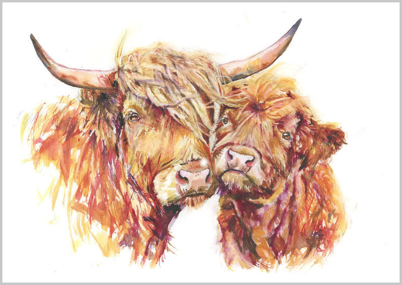 Highland Cow and Calf Fine Art Print 805 - FARM