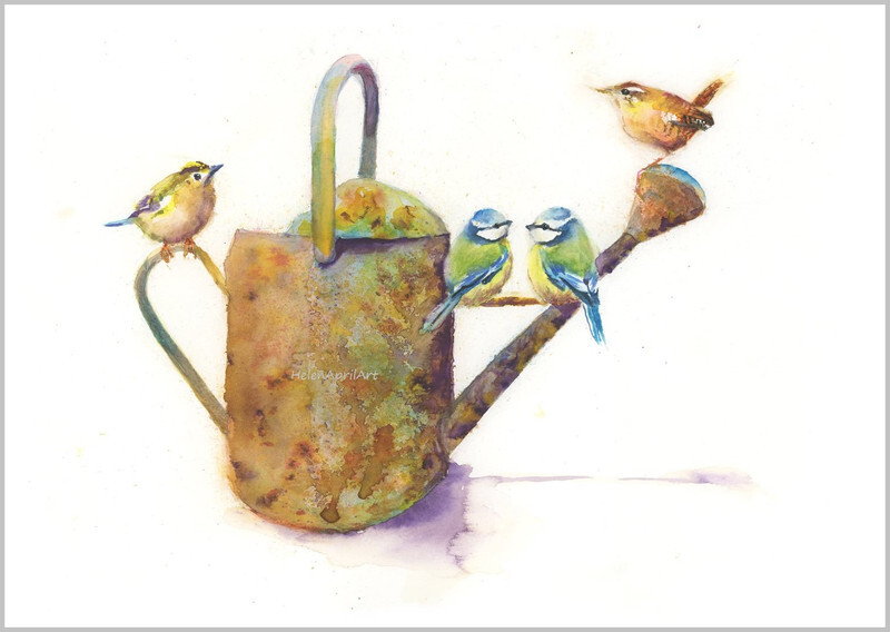 Blue tit and Watering can - FEATHERS