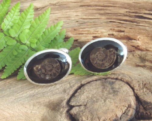 jcai037 Whitby Jet Cufflinks Ammonite Inlay - Whitby Jet Cufflinks Ammonite Inlay