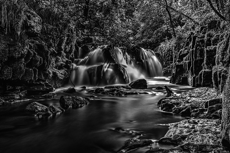 Clare Glens Waterfall, Ireland. - Black and White