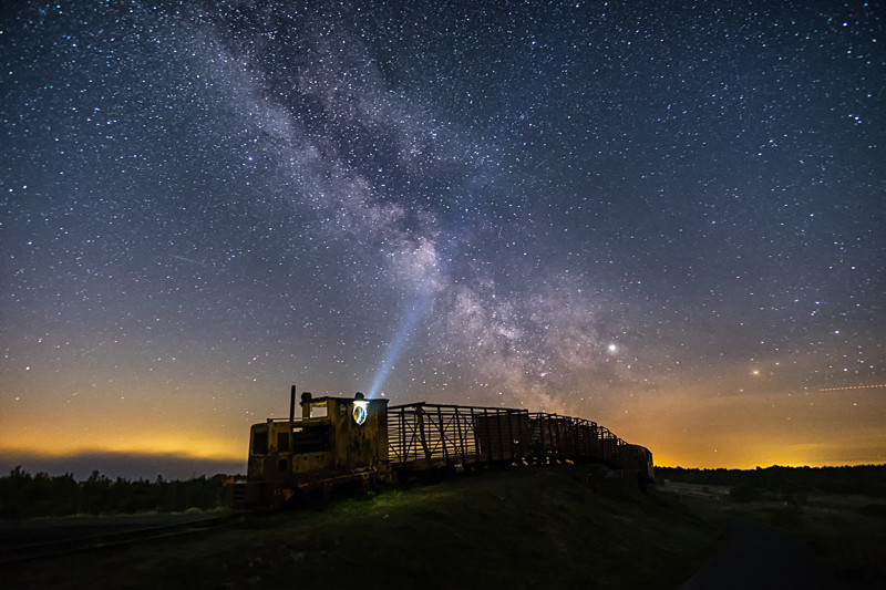 Milky Way over Sky Train at Lough Boora - All of the Rest Counties