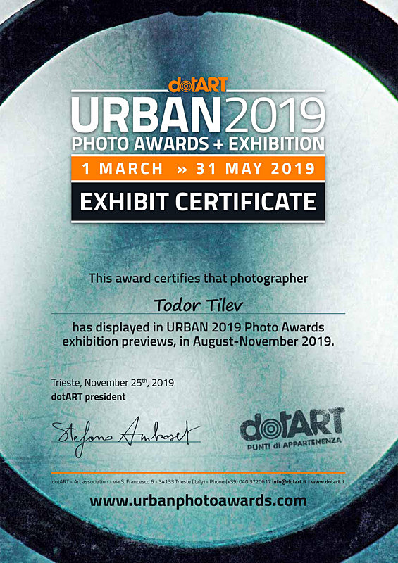 Urban Photo Awards 2019 Exhibition Certificate - Achievements