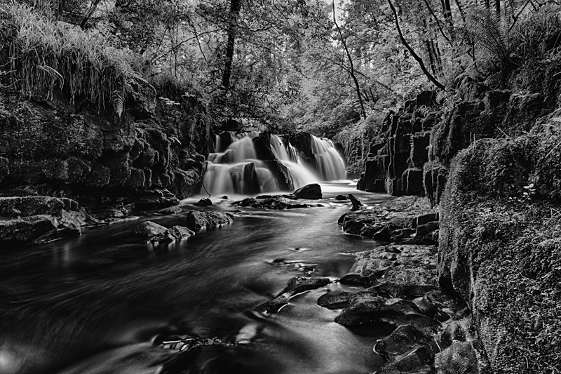 Clare Glens Waterfall, Ireland. - Black and White