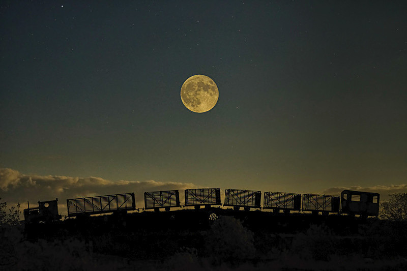Supermoon over Sky Train at Lough Boora Discovery Park, County Offaly, - Awarded & Published Pictures 2022