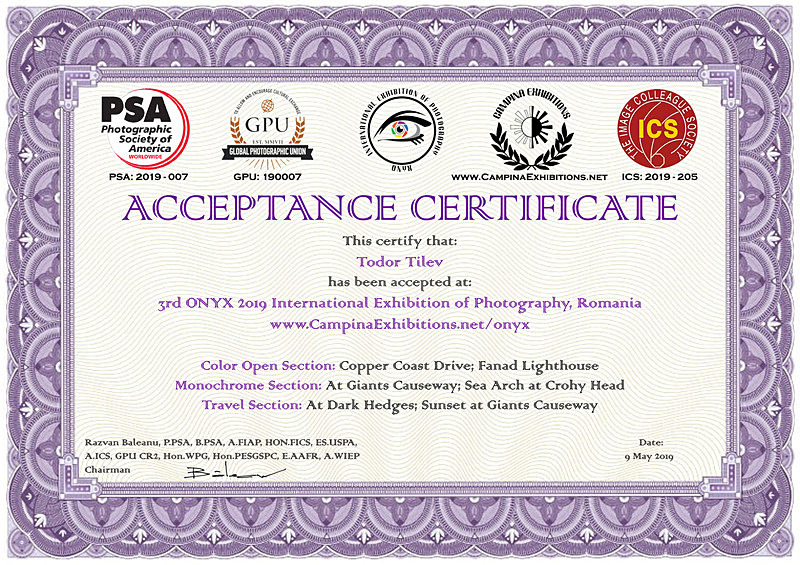 ONYX International Exhibition of Photography 2019 - Achievements