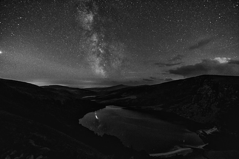 Milky Way over Lake Tay, Ireland. - Black and White
