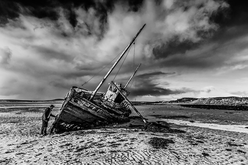 Abandoned Ship at Broadhaven Bay, Ireland. - Black and White