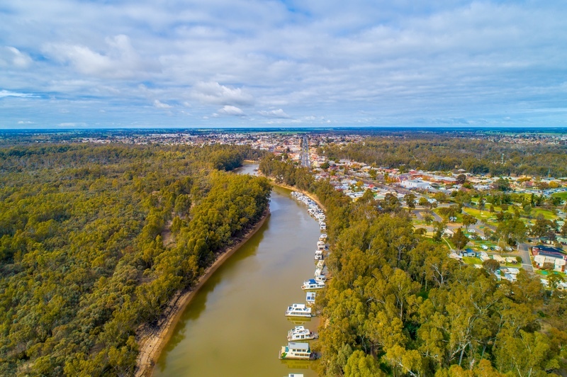 Murray River Echuca VIC aerial drone fly Across Australia Outback Tours AAOTours Holiday tours