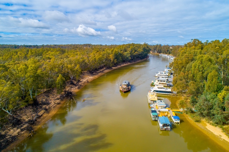 Murray River Echuca VIC aerial drone fly Across Australia Outback Tours AAOTours Holiday tours
