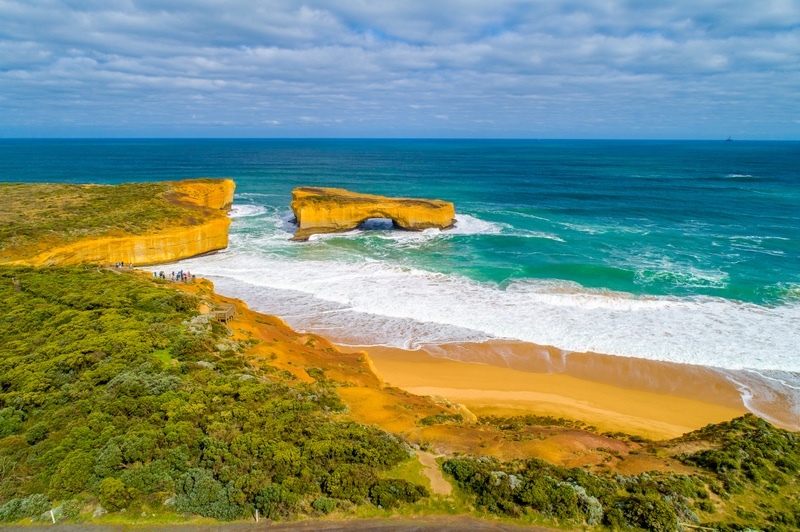 London Bridge drone fly VIC Great Ocean Road Across Australia Outback Tours AAOTours Holidays