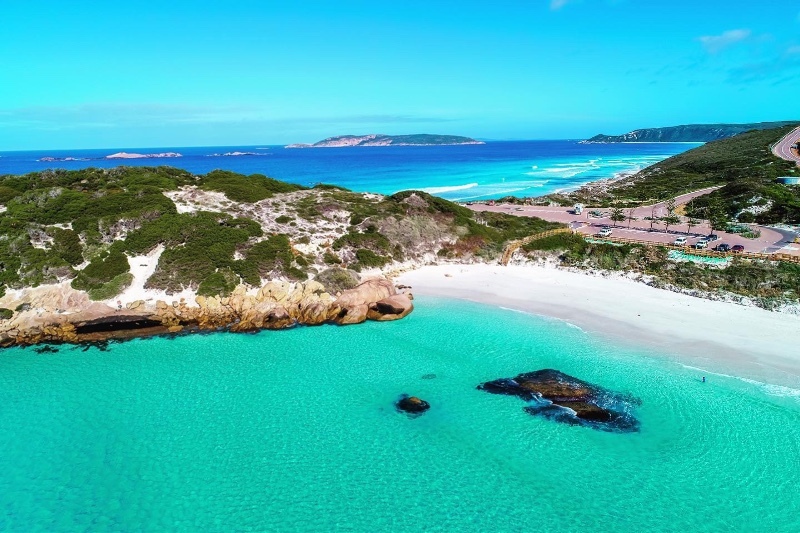 drone fly crystal clear water Esperance Western Australia Across Australia Outback Tour aaotours
