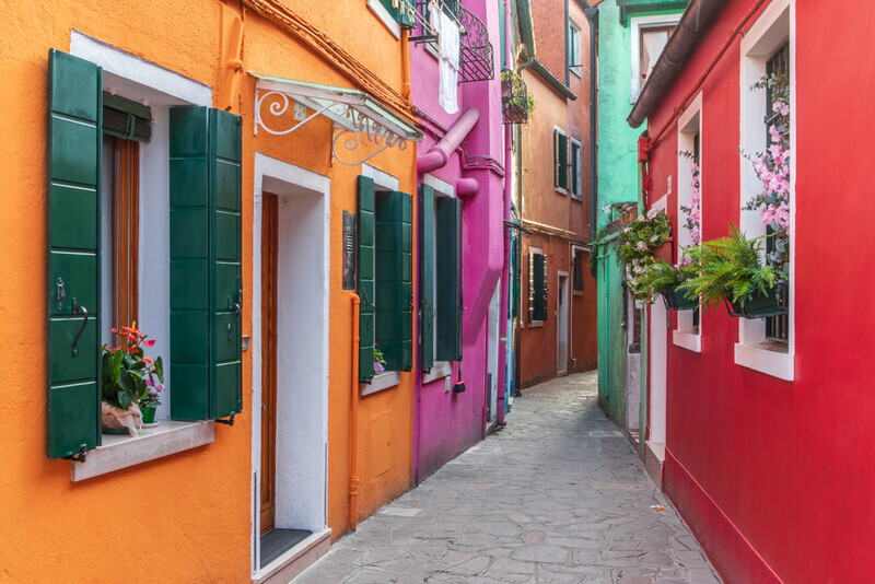 Colourful Alley, Burano, Italy by Irish Photographer Adrian Hendroff - Outdoor Photography in Italy