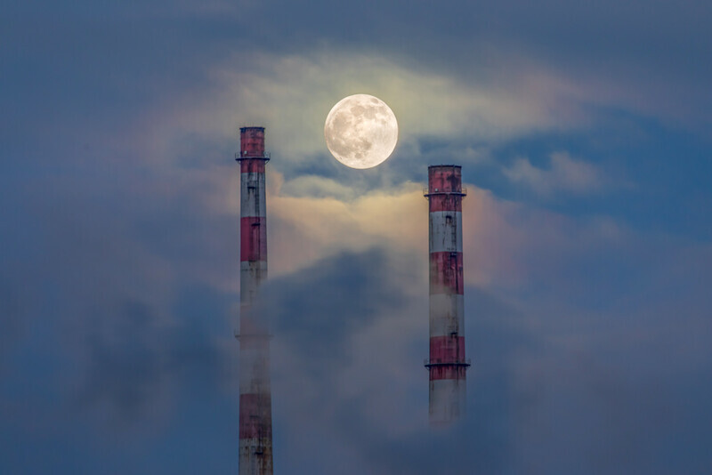 Moonrise Between Poolbeg Chimneys, Dublin by Irish Photographer Adrian Hendroff - Landscape and Outdoor Photography in Irel