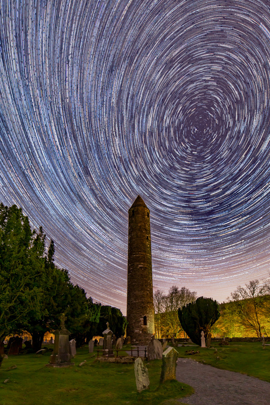Glendalough Round Tower Star Trails, Wicklow by Irish Photographer Adrian Hendroff - Landscape and Outdoor Photography in Ireland