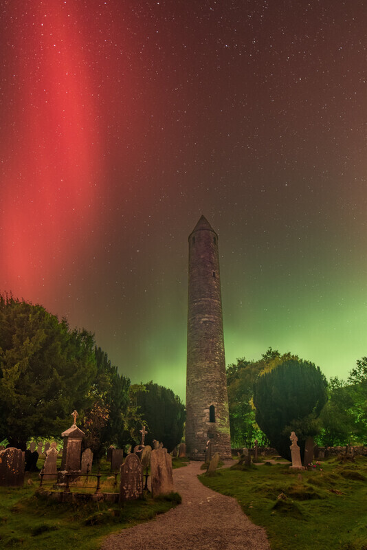 Aurora Over Round Tower, Glendalough by Irish Photographer Adrian Hendroff - Outdoor Photography