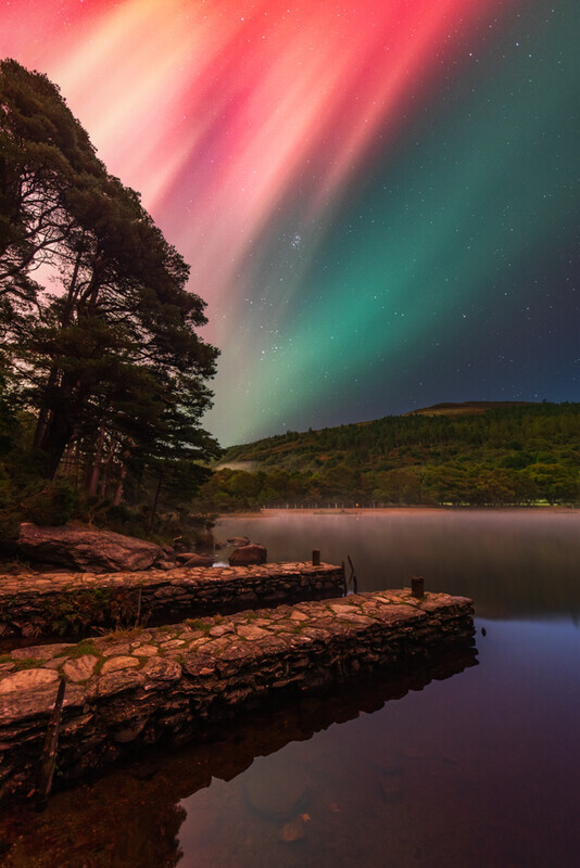 Aurora Over Upper Lake Pier, Glendalough by Irish Photographer Adrian Hendroff - Outdoor Photography