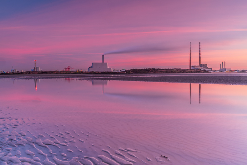 Poolbeg Chimneys from Sandymount Strand at Sunrise, Dublin by Irish Landscape Photographer Adrian Hendroff - Landscape and Outdoor Photography in Irel