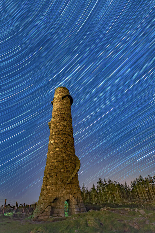 Star Trails at Lead Mines Chimney, Carrickgollogan, Dublin by Irish Photographer Adrian Hendroff - Outdoor Photography in Ireland