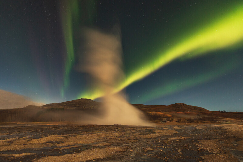 Aurora Over Strokkur, Geysir, Iceland by Irish Photographer Adrian Hendroff - Outdoor Photography