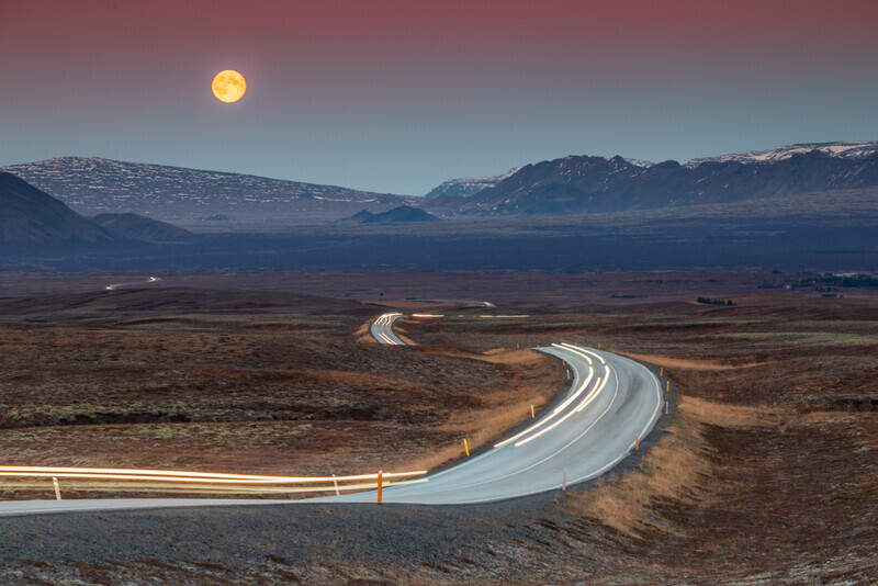Light Trails Along Pingvallavegur, Golden Circle, Iceland by Irish Photographer Adrian Hendroff - Outdoor Photography