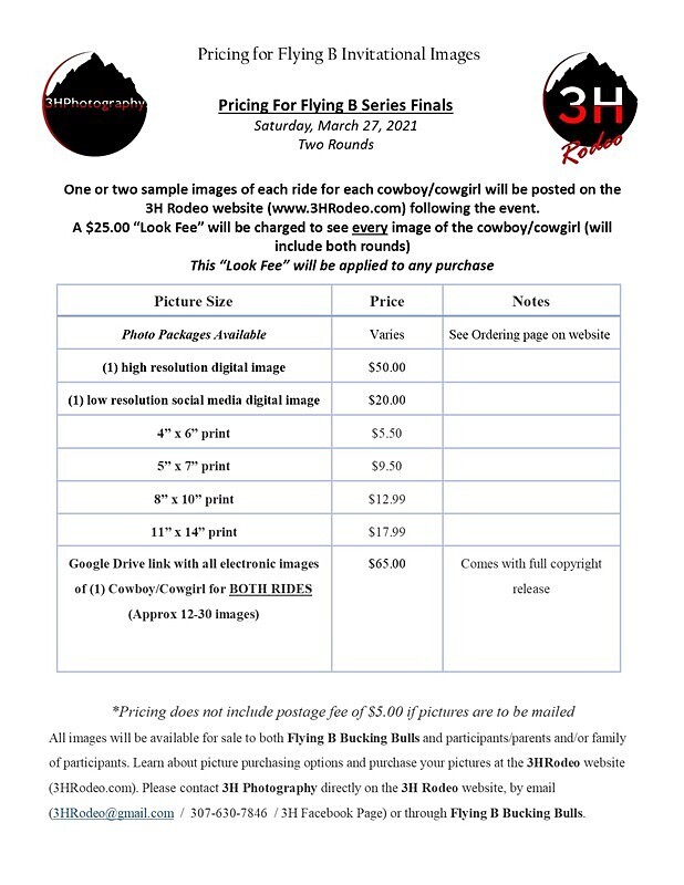 2021 Flying B Series Price List publication MARCH FINALS - 2021 Flying B Youth Bull Riding Series Finals