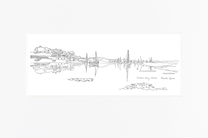 Reflections - Burnham Overy Staithe - Panoramic Line Art