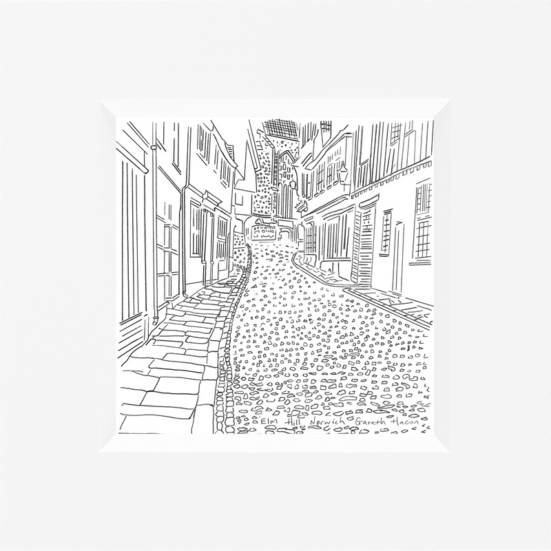 Elm Hill - Norwich, Norfolk - Line Art Square