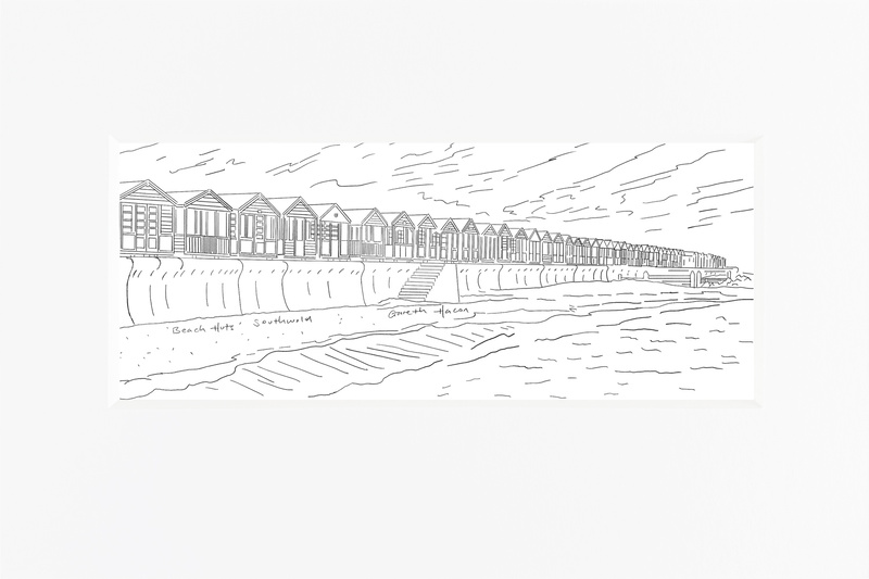 Southwold Beach Huts - Panoramic Line Art