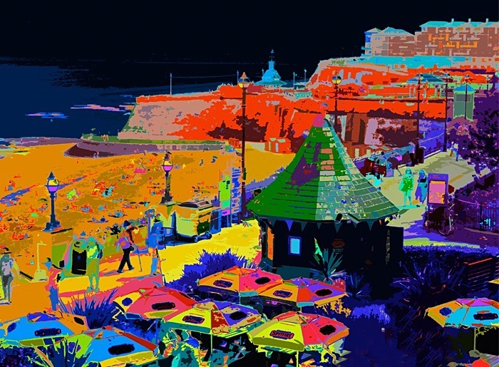 Print of a view from Posillipos Restaurant Broadstairs